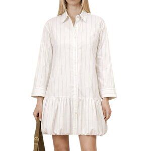Madewell Bubble Hem Mini Shirtdress White Pinstripe Cotton Size M NWT